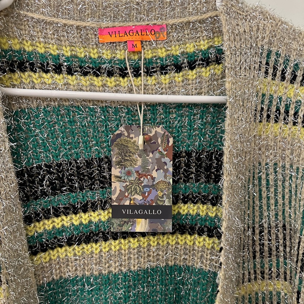 Anthropologie Vilagallo Metallic Fuzzy Knit Oversized Cardigan Sweater SZ Medium - Picture 5 of 11
